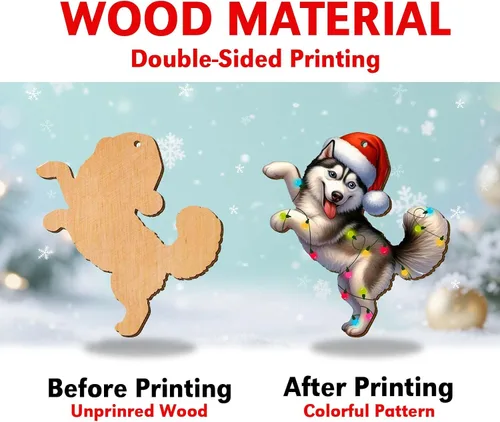 Vista 5 de Adornos colgantes de Navidad de Husky impresos por dos lados, recuerdo para mujeres, hombres y amigos, decoraciones colgantes de árbol de Navidad