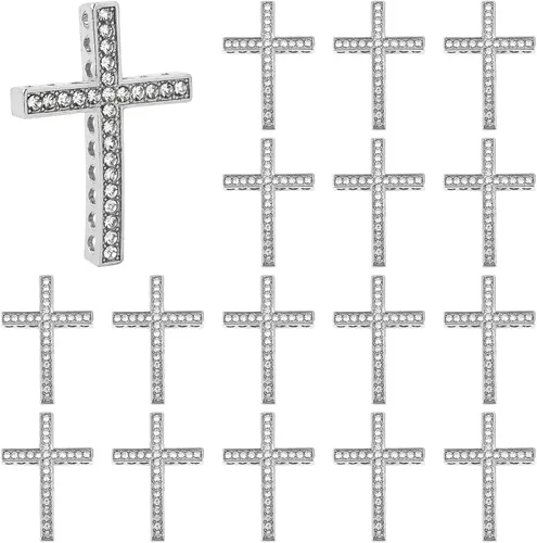 Vista 9 de AUEAR, Encantos de cruz con incrustaciones de cristal, cuentas de conector de metal lateral para pulseras y bisutería