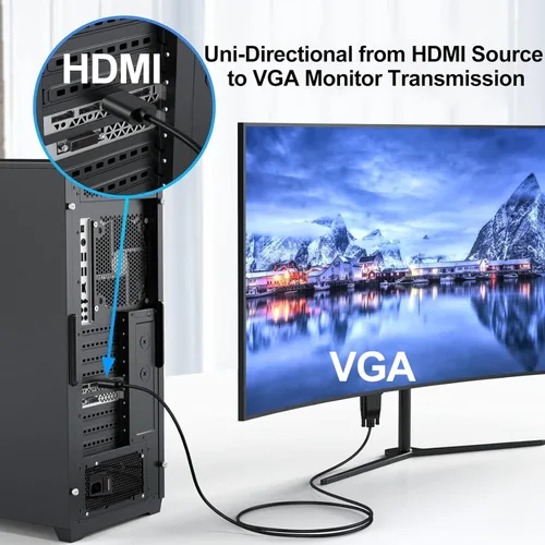 Vista 2 de Cable HDMI a VGA de 3.3 pies, cable HDMI a VGA (hombre a macho) Cables de video HD 1080P compatibles con computadora, computadora de escritorio