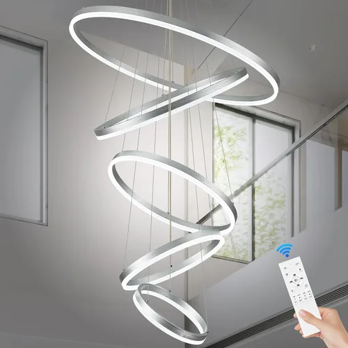 Vista 101 de Benkut Lámpara de Araña de Anillo LED Moderna Negra para Comedor, Lámpara de Araña de Techo Circular Empotrada Regulable con Control Remoto