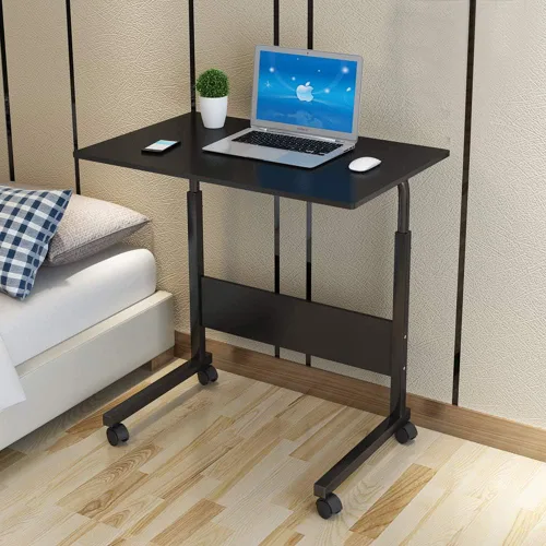 Vista 11 de SSLine Mesa de aperitivos con ruedas, escritorio elevable para computadora portátil, bandeja de TV móvil en forma de C, para sofá, silla, mesa