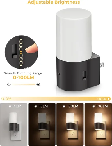 Vista 3 de L LOHAS LED Las luces nocturnas se enchufan en la pared, luz nocturna regulable 0-100LM Dusk to Dawn Sensor, Soft White 3000K, Plug in Nightlights