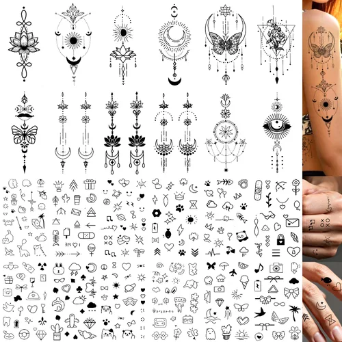 Vista 13 de Tatuajes temporales de neón UV, 12 hojas de tatuajes de fiesta que brillan en la oscuridad para adultos y niñas, patrones de doble vibración