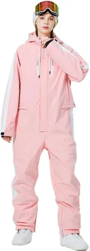 Vista 8 de ALSOGO Traje de esquí de una pieza para mujer, overol impermeable con aislamiento para nieve, con cinturón desmontable para deportes de nieve