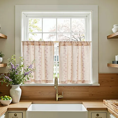 Vista 44 de Jinchan - Cortinas de lino texturizado para cocina, 24 pulgadas, natural, 2 paneles Mezcla de lino beige natural
