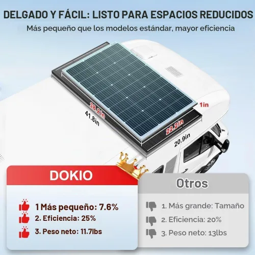 Vista 2 de DOKIO Panel solar monocristalino de 100W 18V para sistemas de 12V, MC4