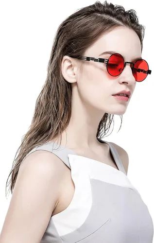 Vista 2 de AIEYEZO Gafas de sol redondas steampunk Circle Lennon Hippie marco de metal lente de bloqueo UV 100
