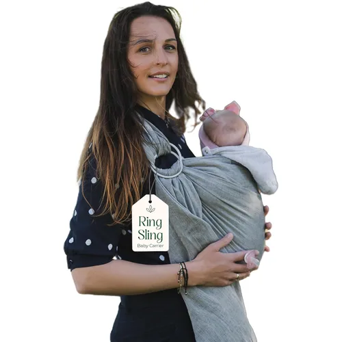Vista 11 de Portabebés con Eslinga de Anillo - Probado en Laboratorio de EE. UU., 100% Algodón Muslin Natural, Eslinga de Anillo transpirable y ergonómica Beige