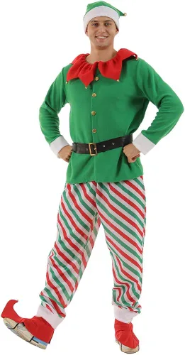 Vista 2 de ReneeCho Disfraz de Navidad de elfo de Papá Noel para hombre