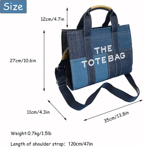 Vista 5 de Bolso de mano para mujer, bolso de mano con cremallera, lona, piel sintética, bolso cruzado de mezclilla, bolso de hombro para oficina, viajes