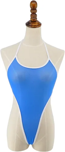 Vista 2 de SHERRYLO Ver a través de una pieza traje de baño de corte alto micro monokini bikini mini malla transparente traje de baño, Blanco