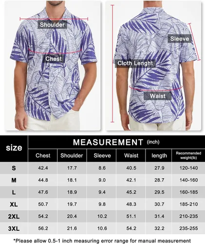 Vista 6 de BOJIN Camisa hawaiana de manga corta con botones para hombre, diseño floral tropical, sin arrugas, para vacaciones en la playa