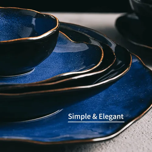 Vista 4 de Cuenco decorativo de cerámica, cuenco para llaves de cerámica azul, decoración versátil de porcelana, pequeño plato para joyería con esmalte azul
