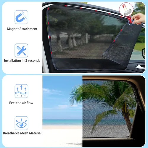 Vista 3 de ZATOOTO Sombras de Coche para Ventanas Traseras para Bebé, Sombras de Ventana de Coche de Malla Magnética Sombra Solar para Ventana de Coche