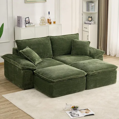 Vista 12 de Tumbona de 47 pulgadas para interiores, moderno sofá cama sin huesos con otomana, silla de asiento profundo con almohadas, cómodos sofás seccionales