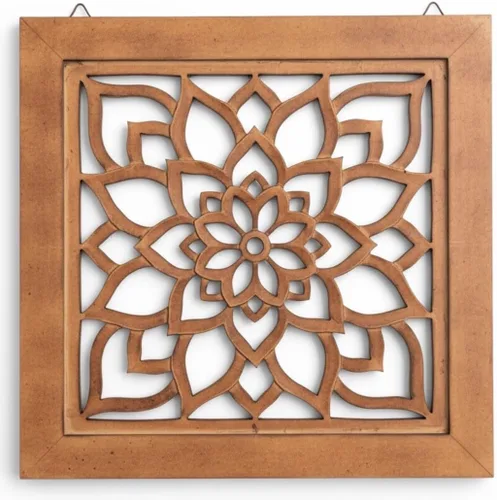Vista 5 de DharmaObjects Decoración de panel de pared de madera de loto hecho a mano, arte colgante de 16 x 16 pulgadas (negro)