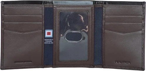 Vista 51 de Nautica Men's Trifold Wallet RFID Blocking Protection ID Window Card Slots Genuine Leather Durable