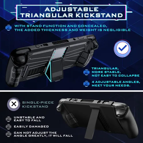 Vista 2 de DLseego Funda protectora de Steam Deck con soporte ajustable de PC + TPU a prueba de golpes, resistente a los arañazos, soporte oculto, ergonómico