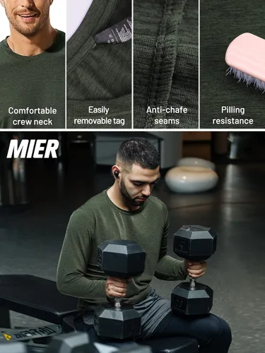 Vista 6 de MIER X-Sofort - Camisetas de manga larga para hombre, ligeras, súper suaves, atléticas, cuello redondo, para correr, descansar, entrenamiento casual