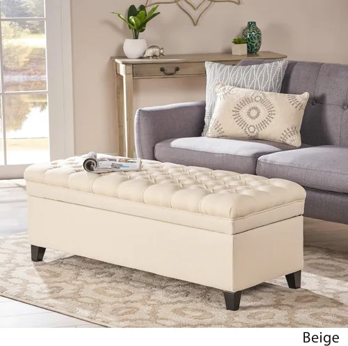 Vista 6 de Christopher Knight Home Juliana - Otomana de almacenamiento de tela, color beige