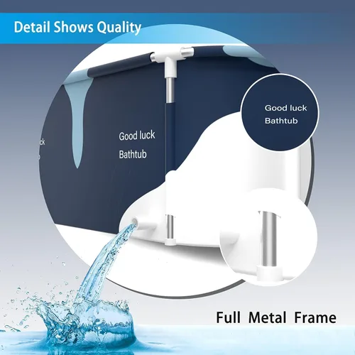 Vista 6 de Bañera plegable portátil extra grande de 53 pulgadas con marco de metal para adultos, bañera familiar con cubierta para baño pequeño, bañera gruesa