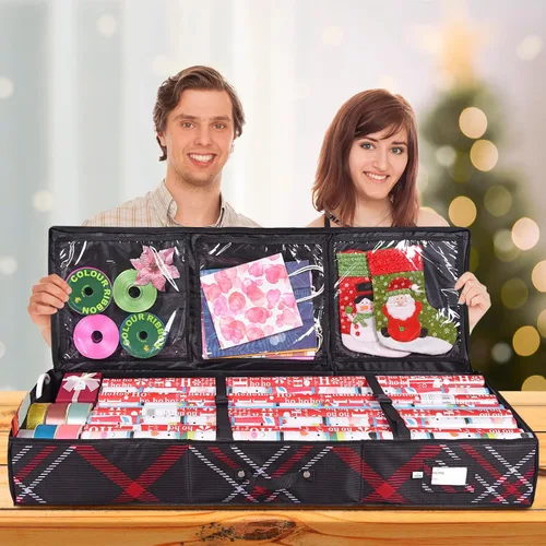 Vista 2 de Propik Contenedor de almacenamiento de papel de regalo, organizador de papel de regalo debajo de la cama, 41 x 14 x 6 pulgadas, soporte de caja