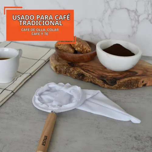 Vista 5 de Imusa USA J100-4-50 Colador de tela de café con mango de madera, blanco, 1 unidad (paquete de 1)