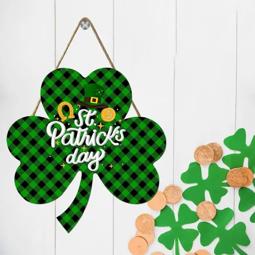 Vista 18 de Letrero de bienvenida de trébol de la suerte para puerta delantera, decoración de San Patricio, trébol irlandés, decoración del día de San Patricio