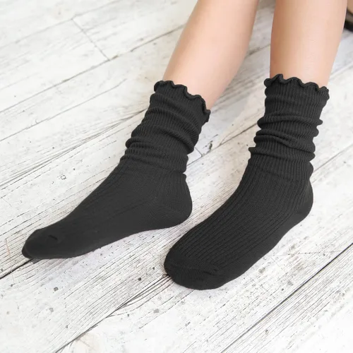 Vista 2 de KEREDA Calcetines con volantes para niñas, uniforme escolar, calcetines holgados para niños, 6 pares