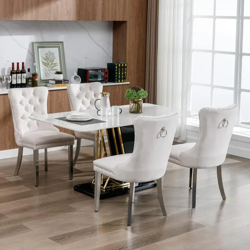 Vista 2 de Parson's Chairs - Silla de comedor tapizada de terciopelo de madera maciza con patas chapadas de acero inoxidable cromado, ribete de cabeza de clavo