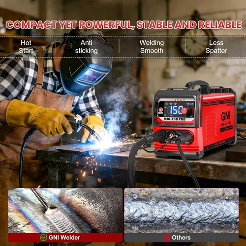 Vista 4 de Mini soldador portátil de GNI Multiproceso, MIG/TIG/Stick 3 en 1 soldadora IGBT Inverter Beginner-Friendly MIG Welder Machine with Auto-Darkening
