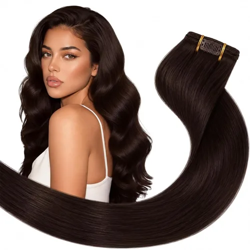 Vista 34 de Ve Sunny Extensiones de cabello humano real con clip balayage, color marrón castaño degradado a rubio, 12 pulgadas, 5 unidades, 2.82 onzas