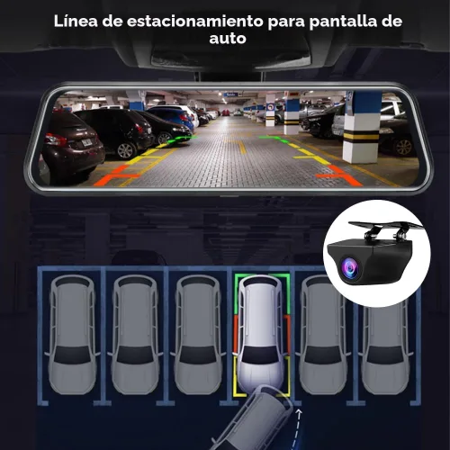 Vista 4 de Espejo retrovisor mejorado de 10 pulgadas, cámara de salpicadero frontal y trasera, cámara de respaldo de 1080P, pantalla táctil completa