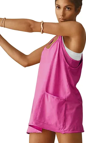 Vista 4 de Vestido atlético para mujer, minivestido de tiro caliente, pantalones cortos integrados, vestido de entrenamiento de verano, vestido de moda 2025