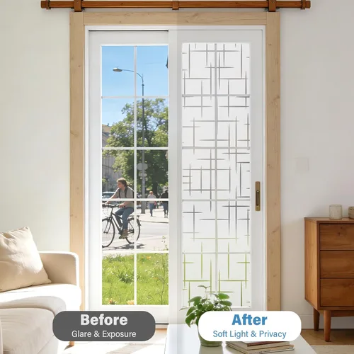 Vista 2 de Finnez Película esmerilada para ventana, no adhesiva, película de privacidad de adherencia estática para vidrio, sin pegamento, adhesivo decorativo