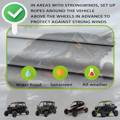 Vista 5 de UTV Cover for CFMoto UForce LTD 1990-2025, All Weather Outdoor UTV Storage Cover with Windproof Buckles & Elastic Hem, Water Resistant for Side by