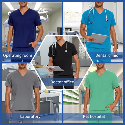 Vista 6 de niaahinn Conjunto de ropa quirúrgica para hombre y mujer, uniforme médico, unisex, ropa de trabajo, camiseta y pantalón clásico