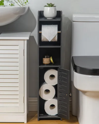 Vista 3 de AOJEZOR - Soporte para papel higiénico: armario de almacenamiento para baño pequeño con soporte para rollo, ideal para colocar junto al inodoro