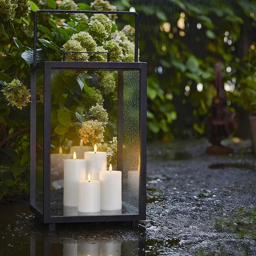 Vista 5 de Velas impermeables parpadeantes con temporizador automático, velas sin llama de plástico blanco con grasa para velas, 3" x 4" 5" 6" 7" Velas LED