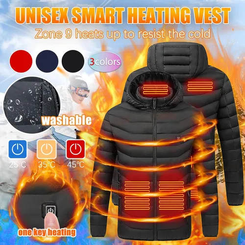 Vista 5 de Chaqueta eléctrica con calefacción, para hombres y mujeres, chaqueta con capucha eléctrica USB, calentador de cuerpo, chaqueta con capucha