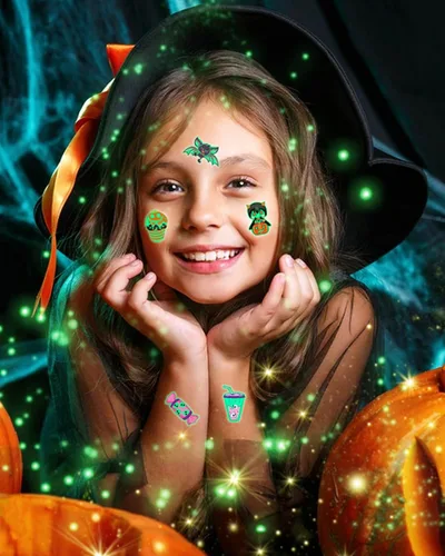 Vista 4 de Para suministros de recuerdos de fiesta de Halloween, 102 tatuajes temporales que brillan en la oscuridad envueltos individualmente para niños