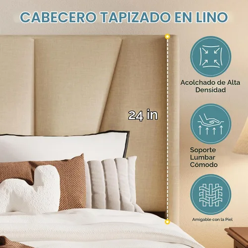 Vista 6 de HOOMIC Base de cama tapizada King con cabecero, color beige Beige claro