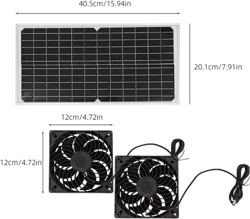 Vista 7 de Kit de ventilador de escape solar 16W 2 ventiladores de alta velocidad para Kit de ventilador de escape solar de 16 W con 2 ventiladores de CC sin
