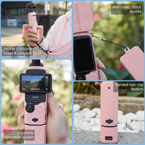 Vista 7 de Funda de Silicona para Pocket 3 y Cordón para el Cuello, Funda Protectora con Protector de Lente Resistente a Rayones, Ajustable, Fácil