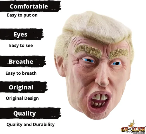 Vista 3 de Máscara de Halloween Trump con cabello para adultos, Beige
