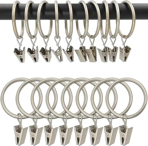 Vista 45 de WeeksEight Paquete de 44 anillos de cortina negros con clips, ganchos de cortina, ganchos de clip para colgar cortinas, lazos, sombreros, anillos