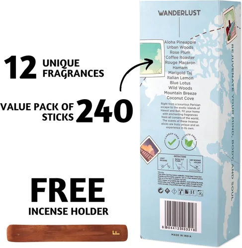 Vista 2 de Folkulture Varitas de incienso con soporte para regalo Juego de 6 (120) varillas de incienso orgánicas no tóxicas Wanderlust - Caramelo