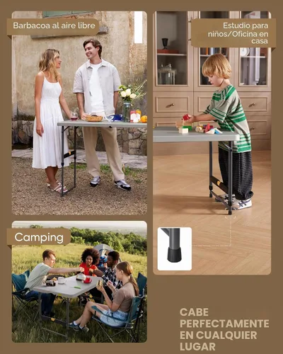 Vista 8 de FanttikOutdoor Folding Table 4 Foot Quick Adjust Portable Plastic 4 Heights Gris