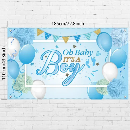 Vista 2 de Decoraciones para fiestas de baby shower Blulu, fondo grande de tela durable para fiestas de baby shower, fondo para cabina de fotos para fiestas