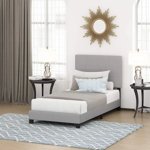 Vista 16 de Furinno Laval Marco de Cama Plataforma Tapizado con Botones Penachos, Individual, Glacier